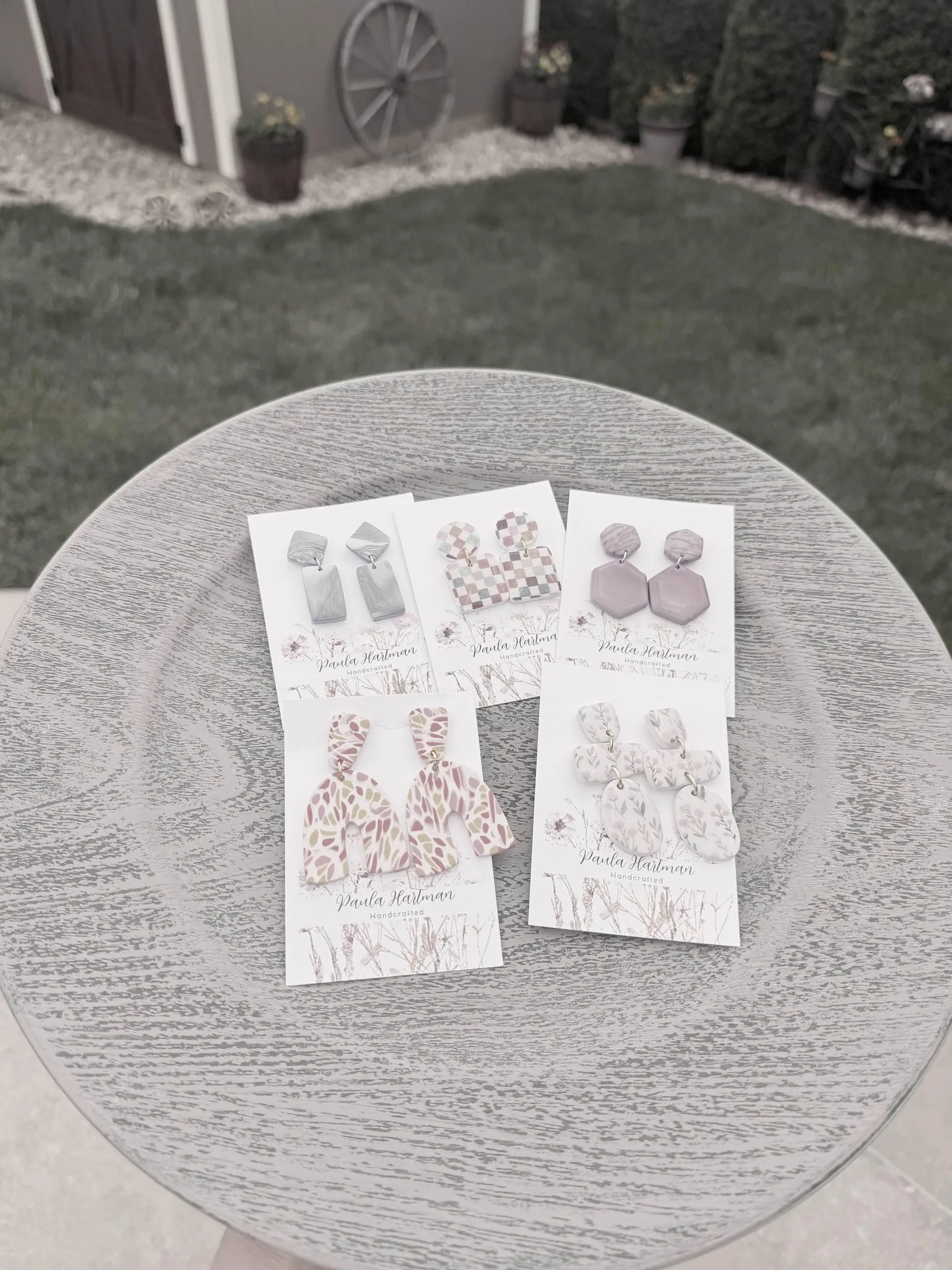 Paula Hartman handcrafted polymer clay earrings in soft pastels and patterns
